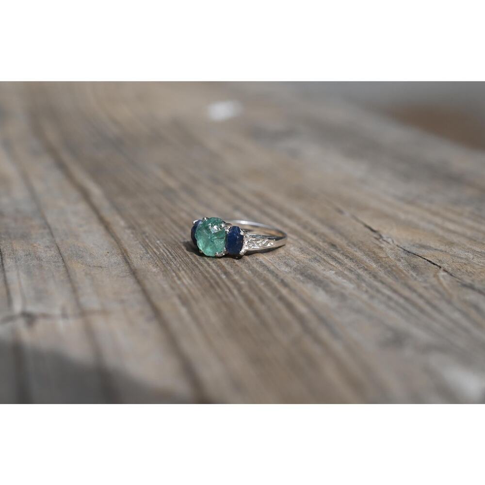 Engagement ring Aquamarine and Burmese Sapphire set size 3 4 5 6 7 8 9 10 11 12 - Picture 5 of 6